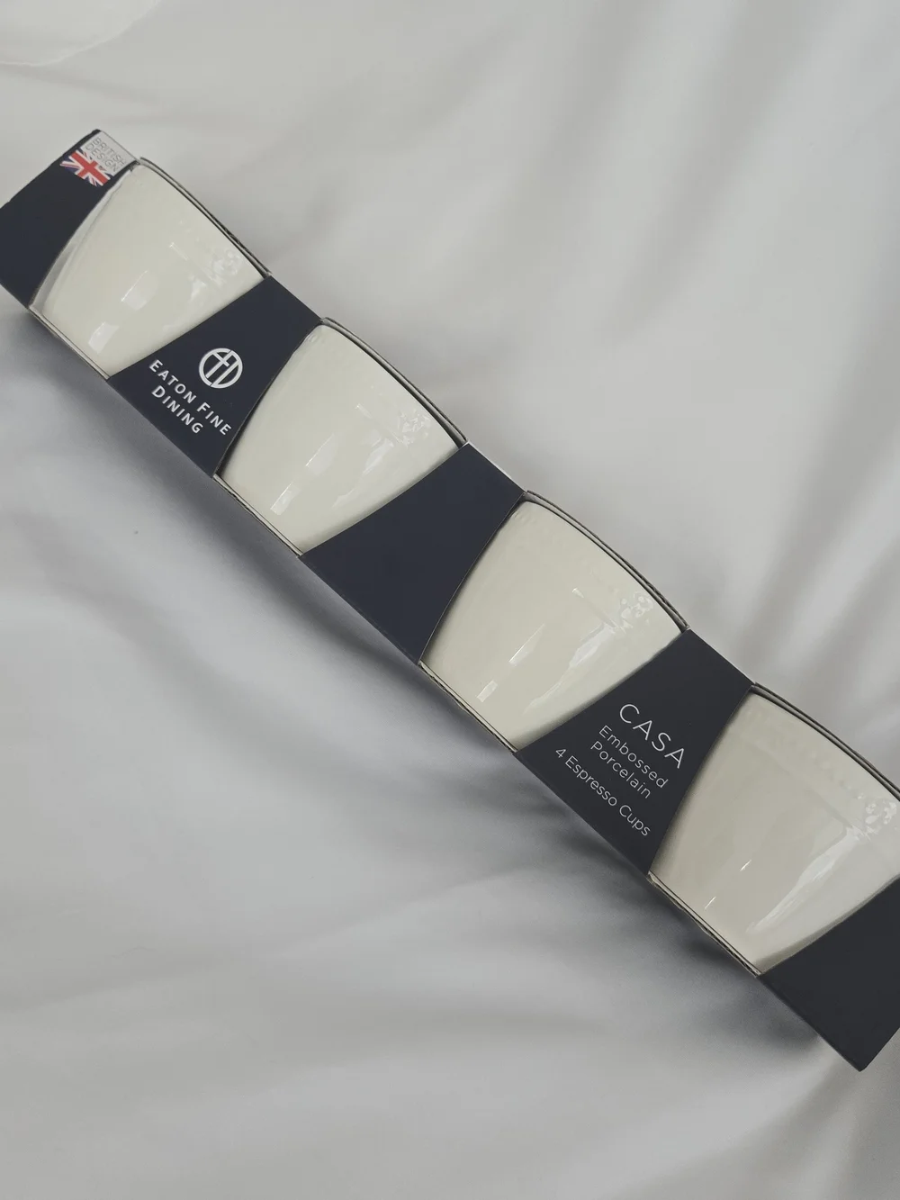 Eaton Fine Dining CASA Embossed Porcelain 4 Espresso Cups Brand New Coffee Mugs